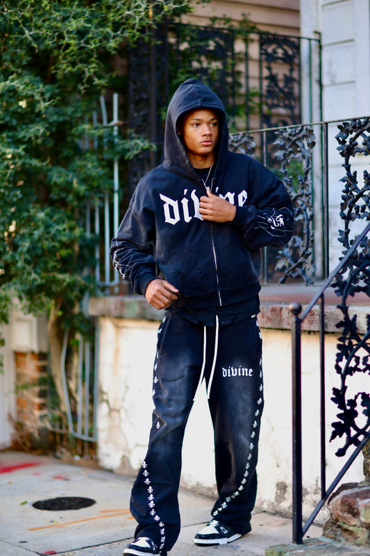 Divine Faded Sweatpants - BLACK