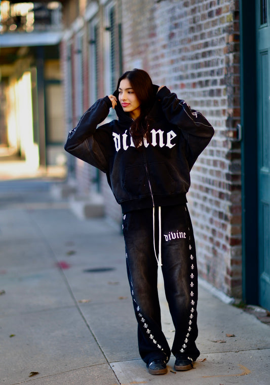 Divine Faded Sweatpants - BLACK